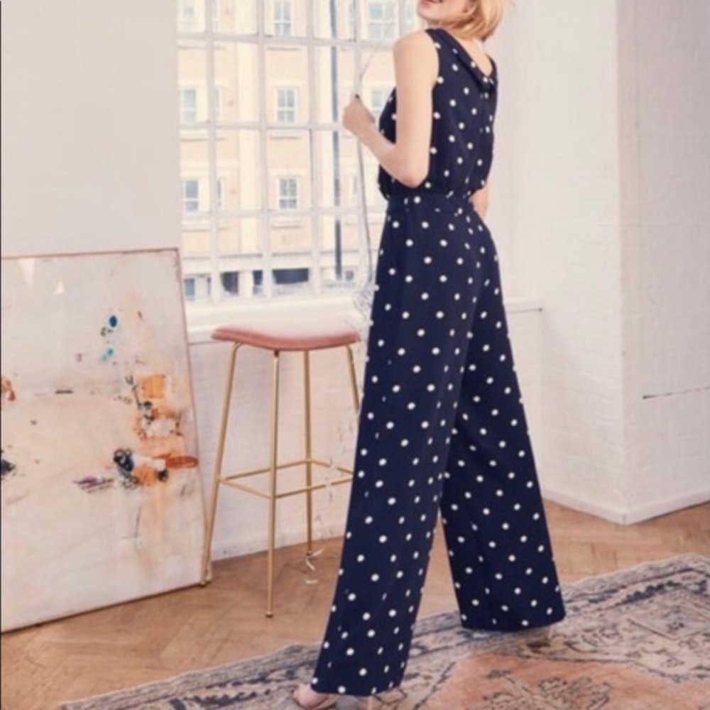 Boden Clarissa Jumpsuit - Navy w/ White Polka dots